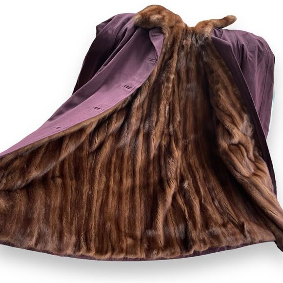 Winters Fur Mink Lined Wool Blend Plum Trench Coat FLAWED /REPURPOSE READY - Picture 8 of 15